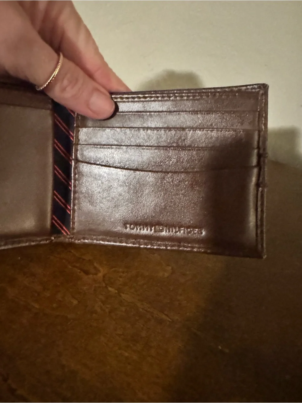 Tommy Hilfiger Brown Leather Bi-Fold Card Wallet with Flag Logo